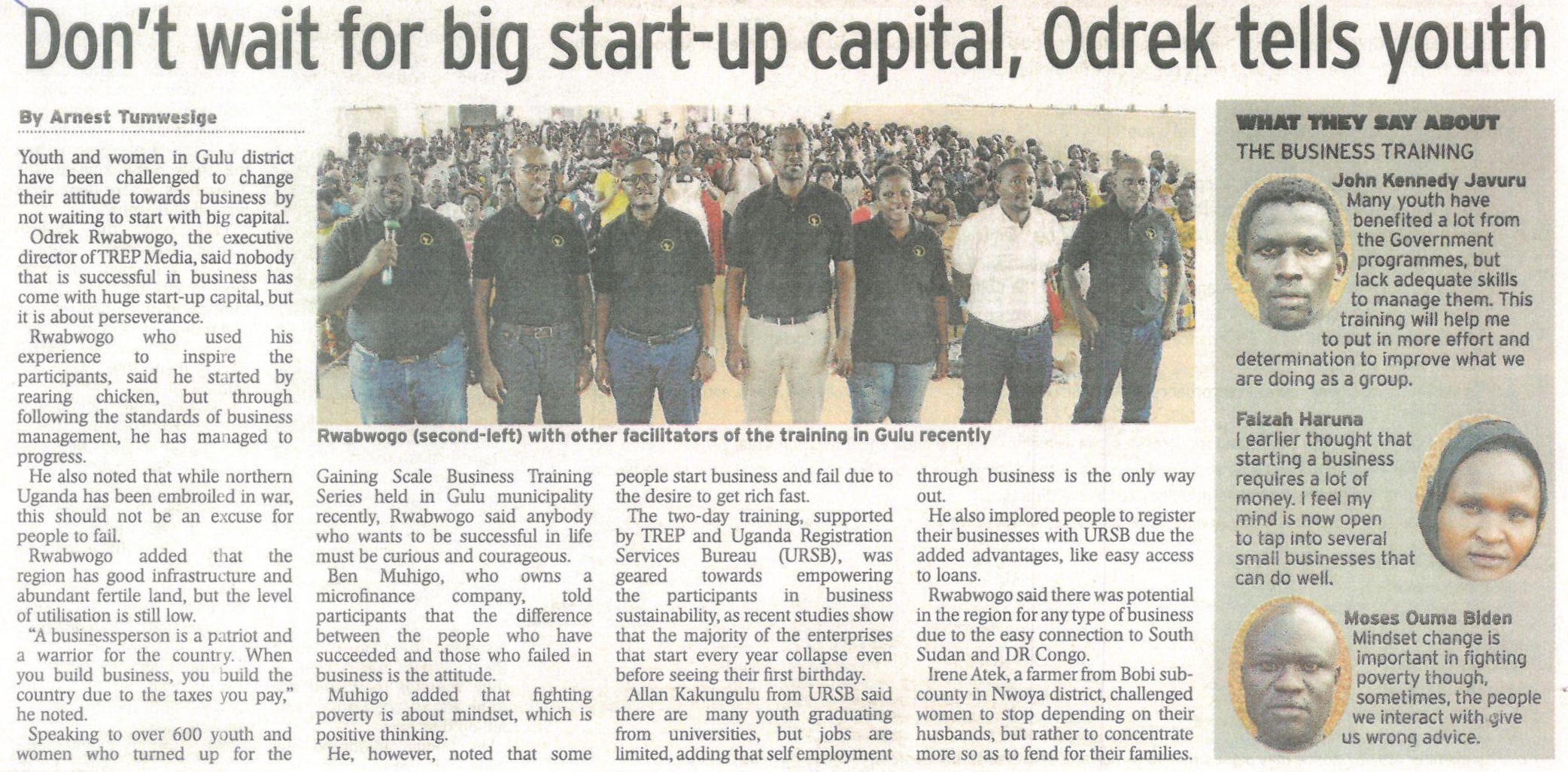 URSB Entrepreneurship Skills Training Gets Press Recognition URSB Entrepreneurship Skills Training Gets Press Recognition